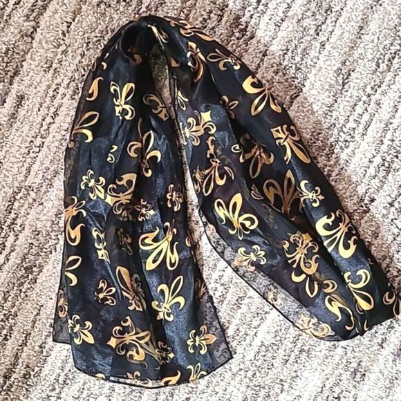 Fleur-de-lis Scarf, Black & Gold - Picture 4 of 5